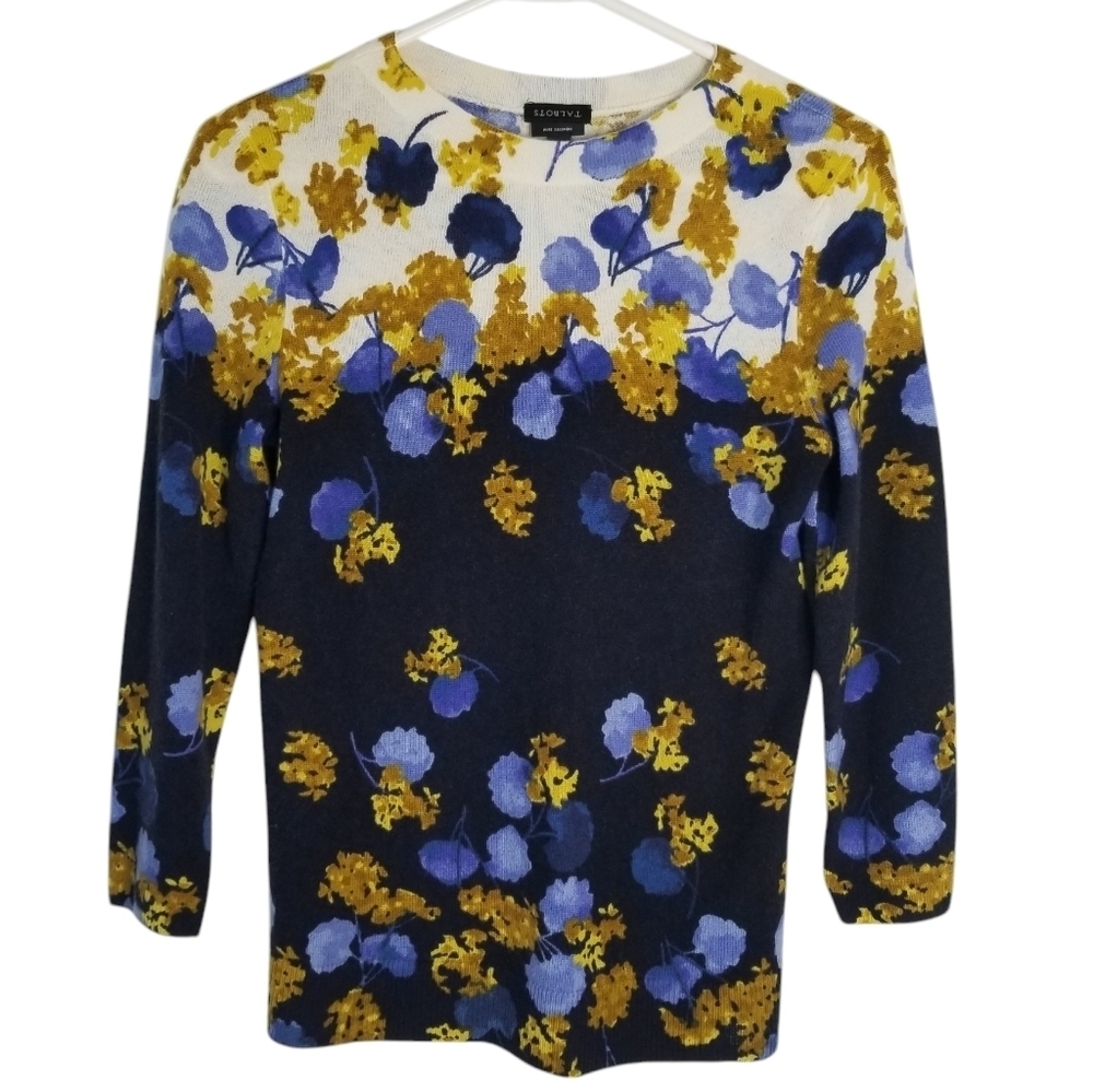 Talbots Pure Cashmere Audrey Floral Print Sweater Size XS Soft Cozy